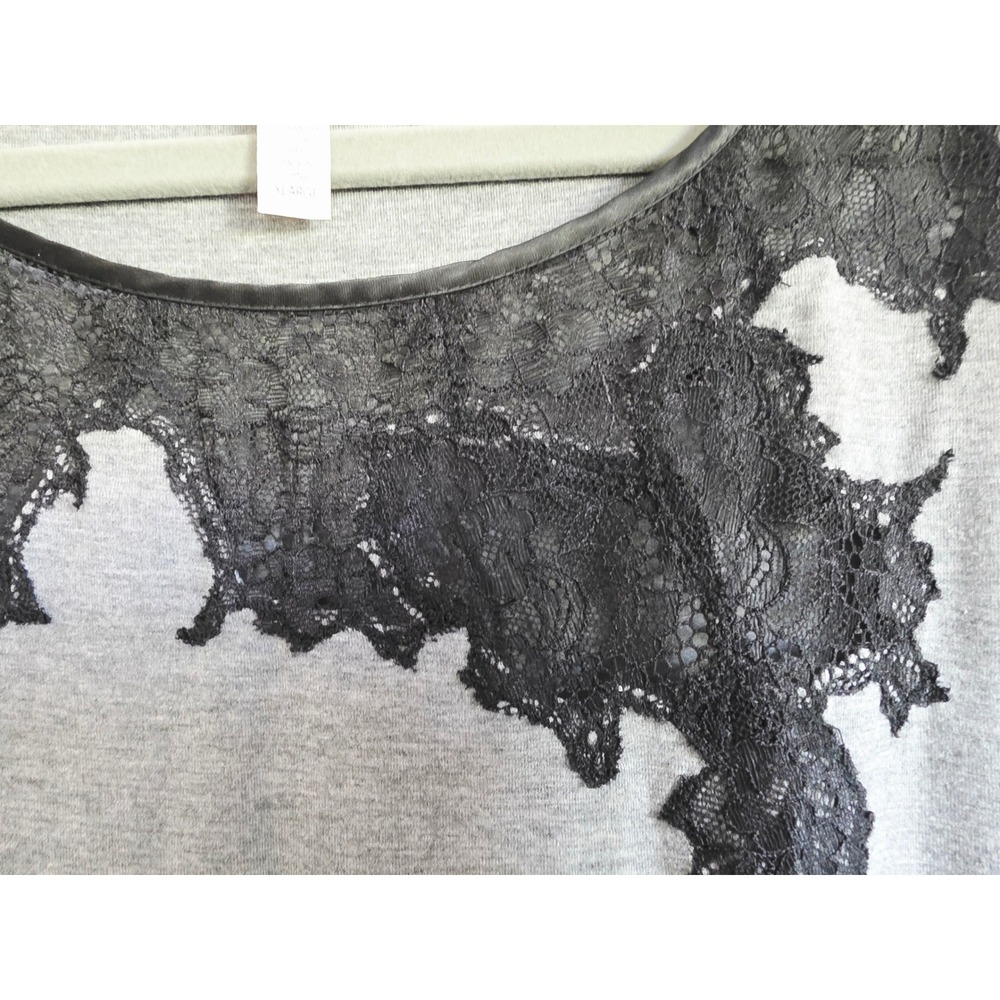 Soma XL Gray Long Sleeve Black Lace Trim Nightgown Dress Stretch‎ Soft XL - Picture 6 of 6